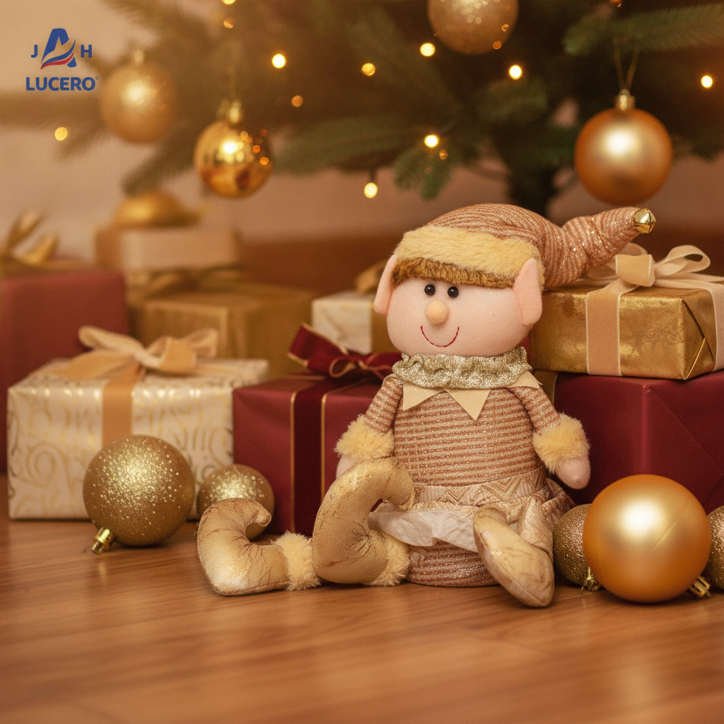 Duende Navideño Peluche Dorado 25cm Decoración Navidad-1