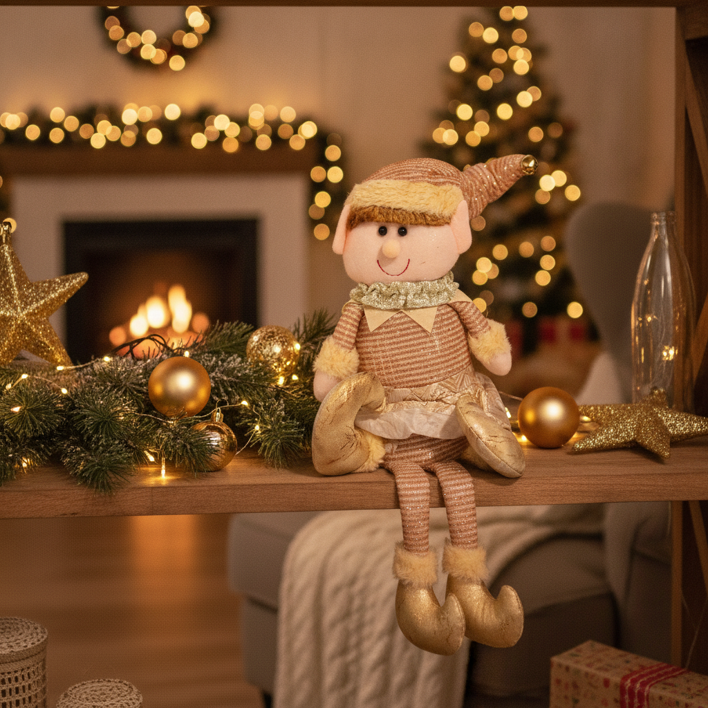 Duende Navideño Peluche Dorado 25cm Decoración Navidad-3