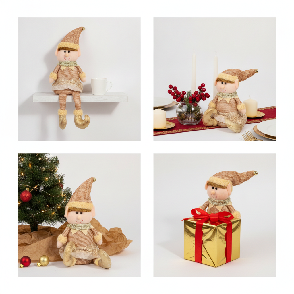 Duende Navideño Peluche Dorado 25cm Decoración Navidad-6