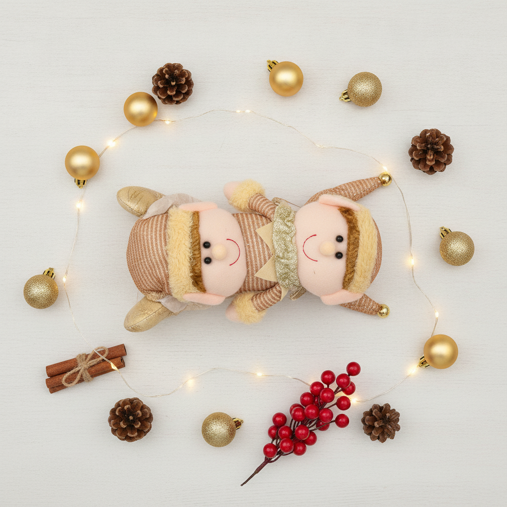 Duende Navideño Peluche Dorado 25cm Decoración Navidad-7