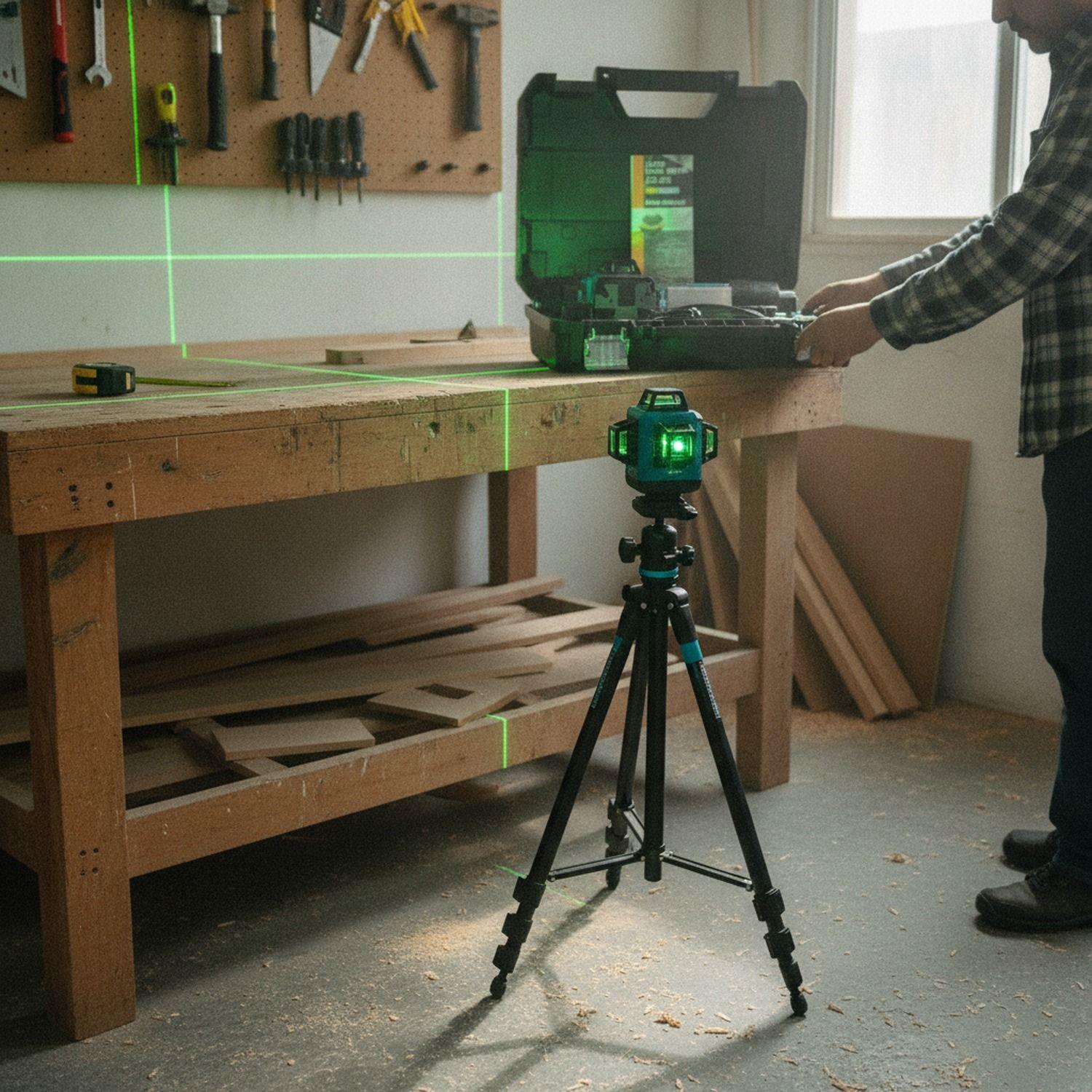 Nivel Láser Profesional 16 Líneas 4D Verde Trípode Maleta-2
