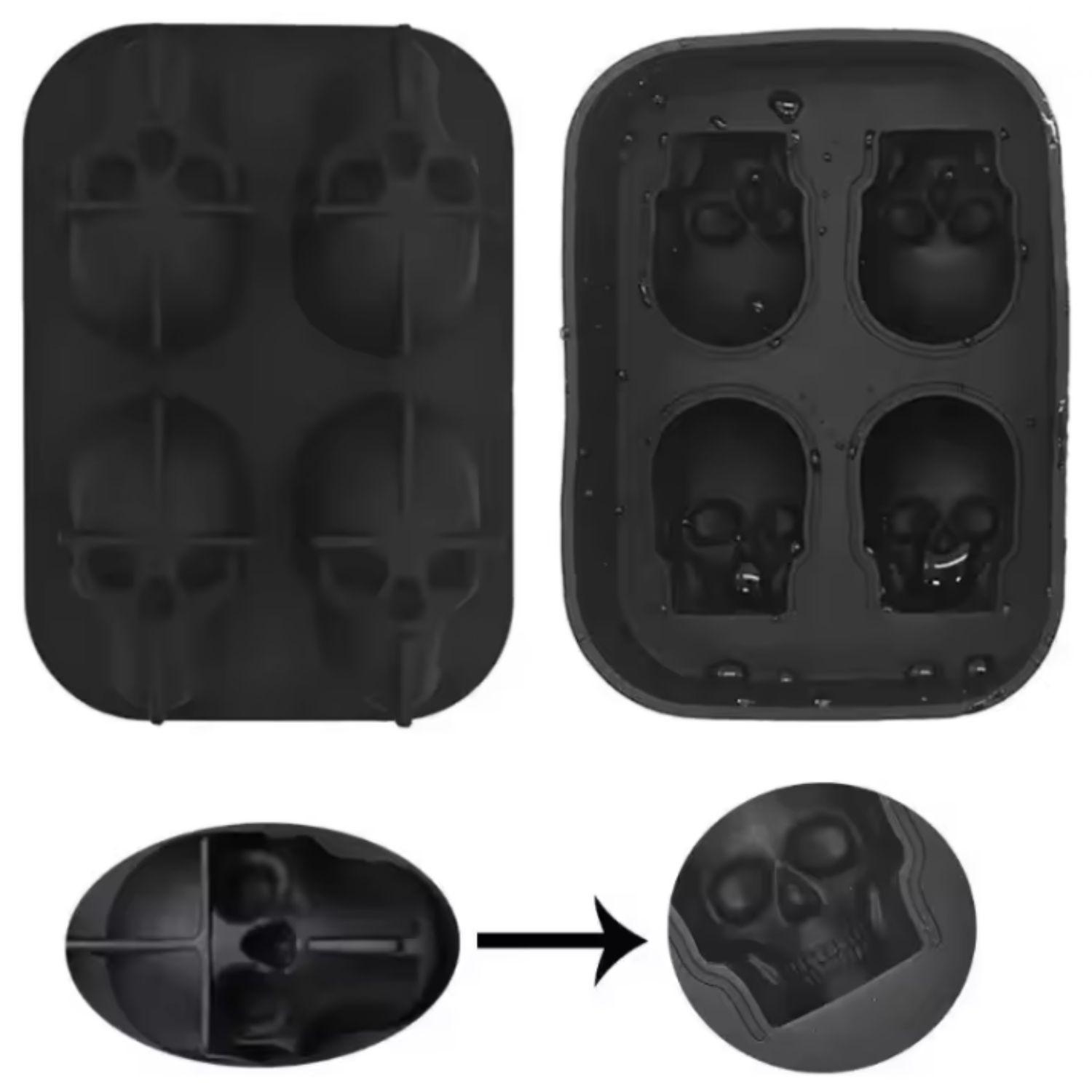 Molde Silicona Calaveras 4 Cavidades Negro Reposteria-2