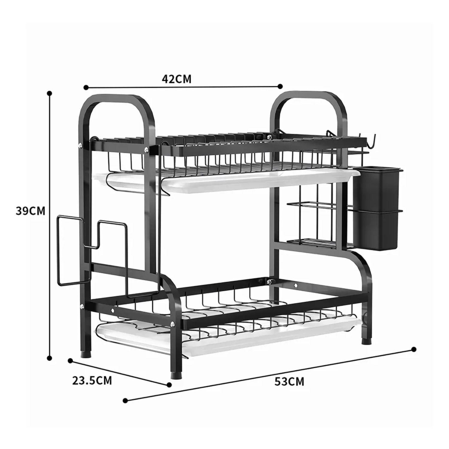Escurridor Platos Doble Nivel Cocina Organizador Negro-2