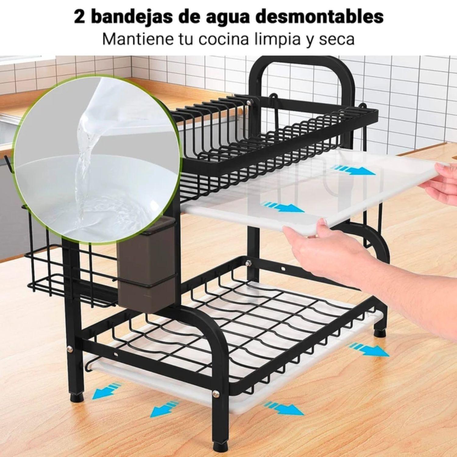 Escurridor Platos Doble Nivel Cocina Organizador Negro-3