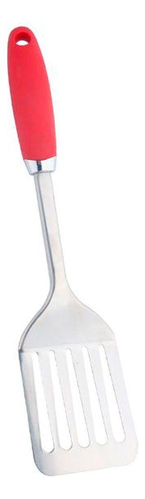 Espatula Metalica Para Freir Comidas Con Mango Silicona Rojo-0
