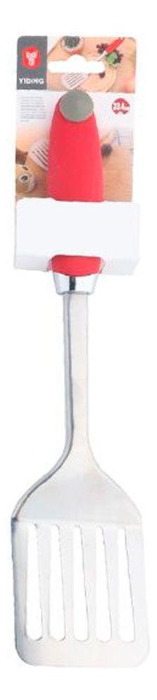 Espatula Metalica Para Freir Comidas Con Mango Silicona Rojo-1