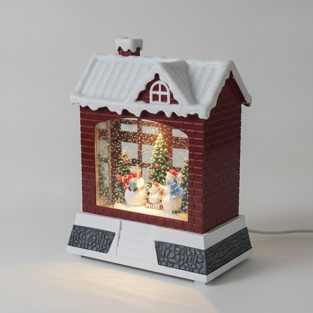 Adorno Navideño Casa Mono Nieve Musical Luz USB  Lampara-3