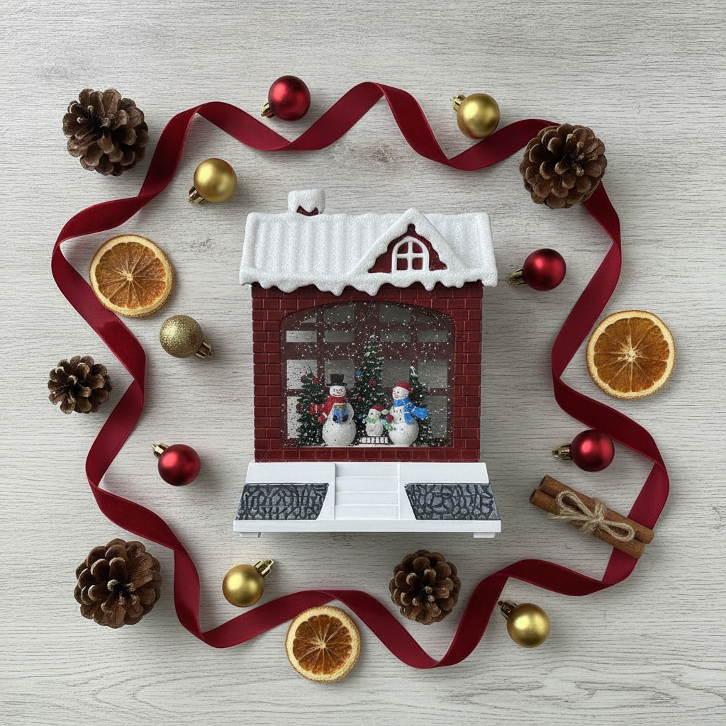 Adorno Navideño Casa Mono Nieve Musical Luz USB  Lampara-5