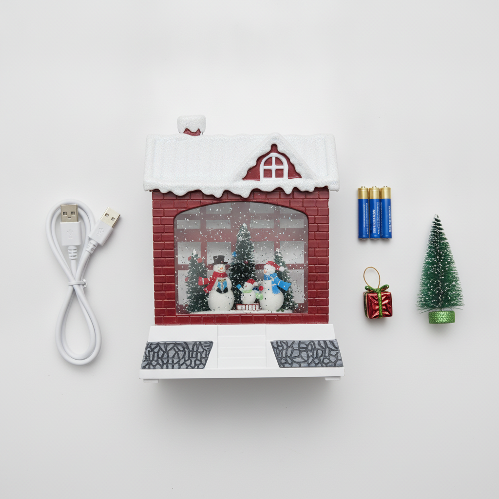 Adorno Navideño Casa Mono Nieve Musical Luz USB  Lampara-7
