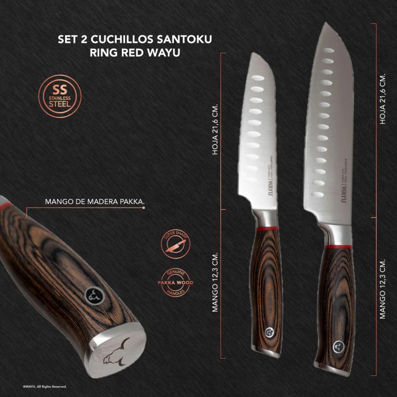 Set 2 Cuchillos Santoku Ring Red Wayu Cocina Precisión-4