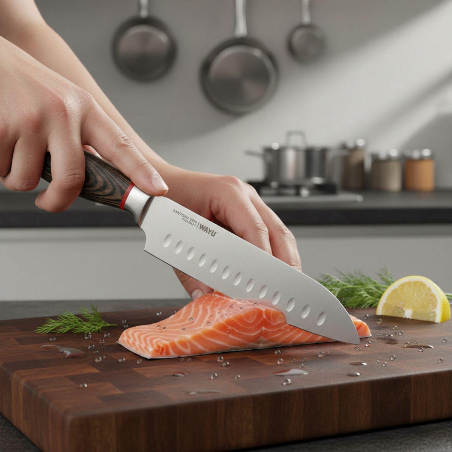 Set 2 Cuchillos Santoku Ring Red Wayu Cocina Precisión-5