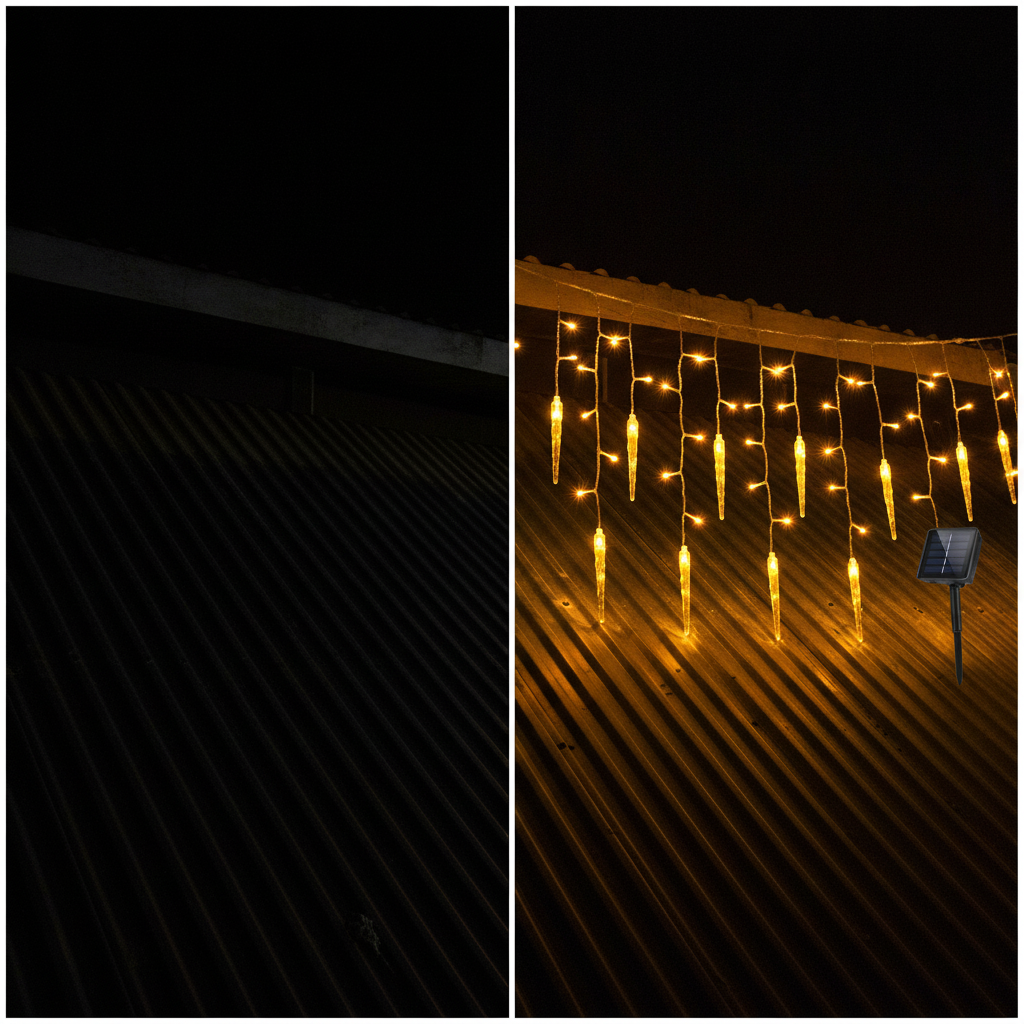 Cortina Luces Solar 3m 100 LED Luz Cálida Carámbano Navidad-2