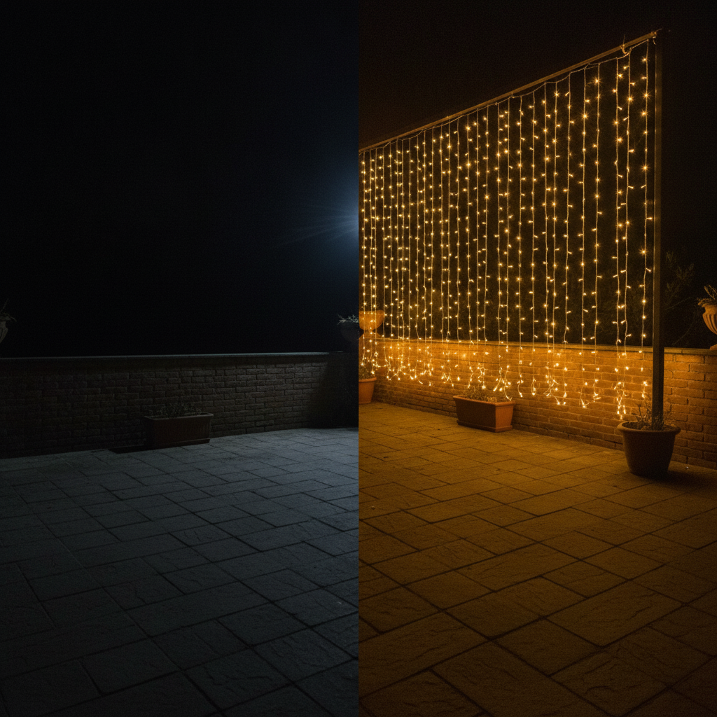 Luces Solares Cortina LED 200L 3x2m Luz Cálida Exterior-6