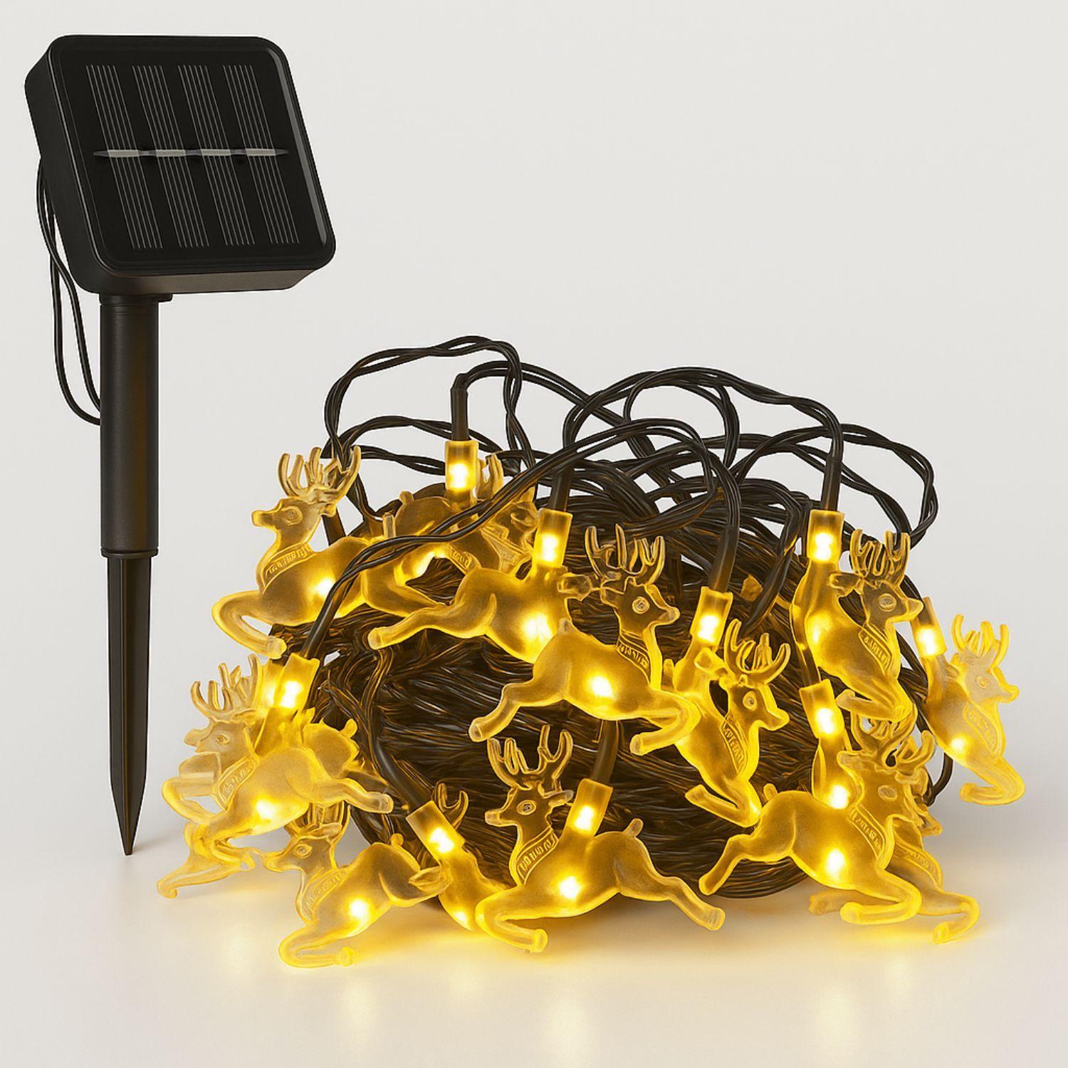 Set 3 Luces Navidad Led Reno Solar 4M Calida Decoracion-3