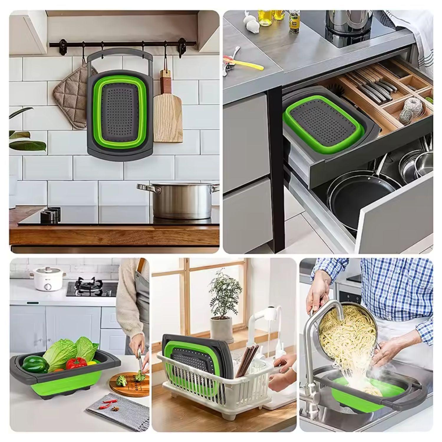Colador Extensible Plegable Verde 39cm De Cocina Ideal-3