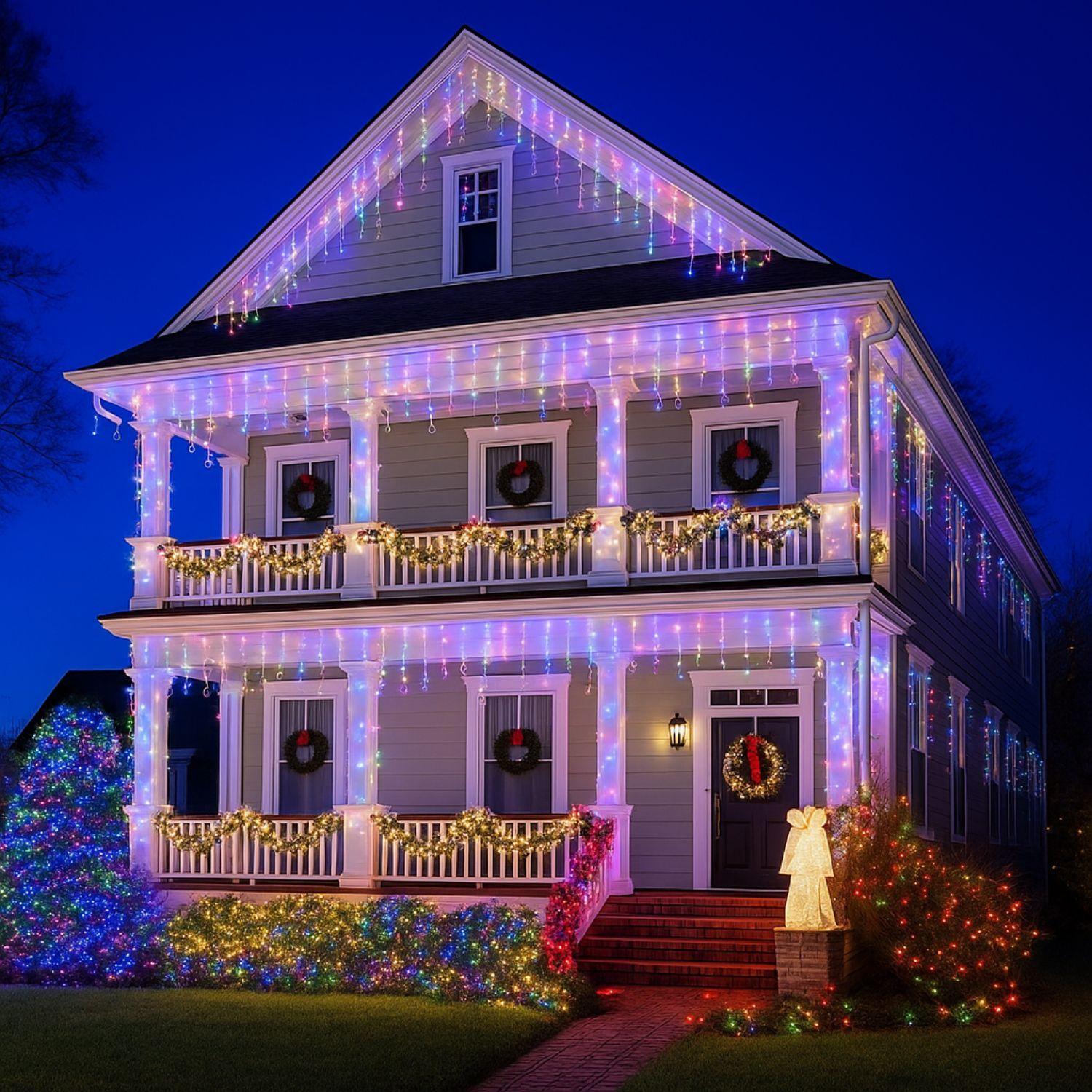 Set 3 Luces Navidad Solar Cascada 144 Led 3M RGB Decoracion-2