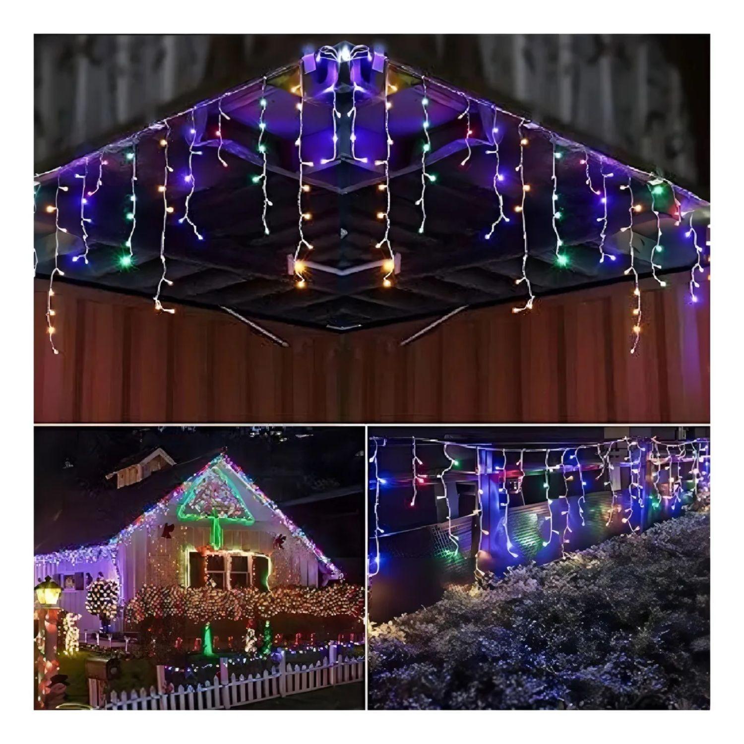 Set 3 Luces Navidad Solar Cascada 144 Led 3M RGB Decoracion-3