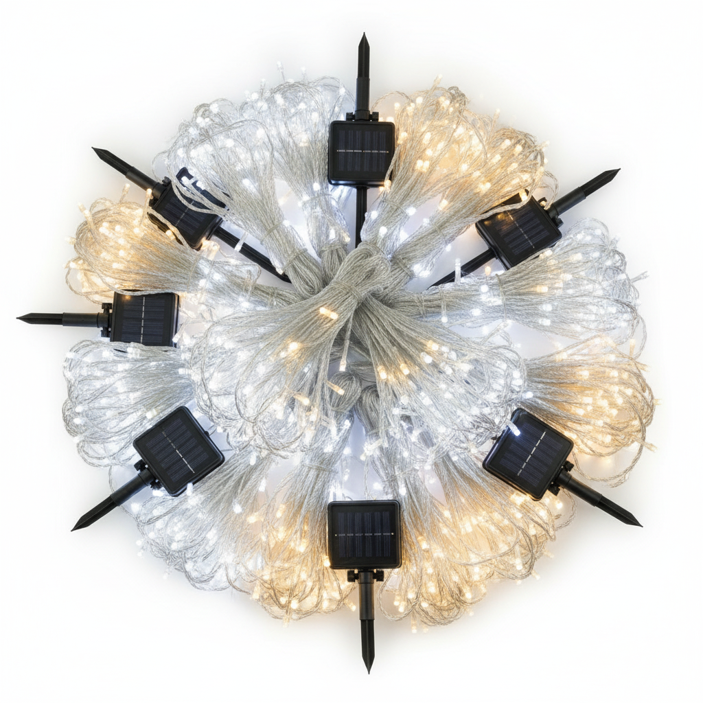 Cascada Luces Led Solar 120 Luces 6m Blanco Árbol Rama-9