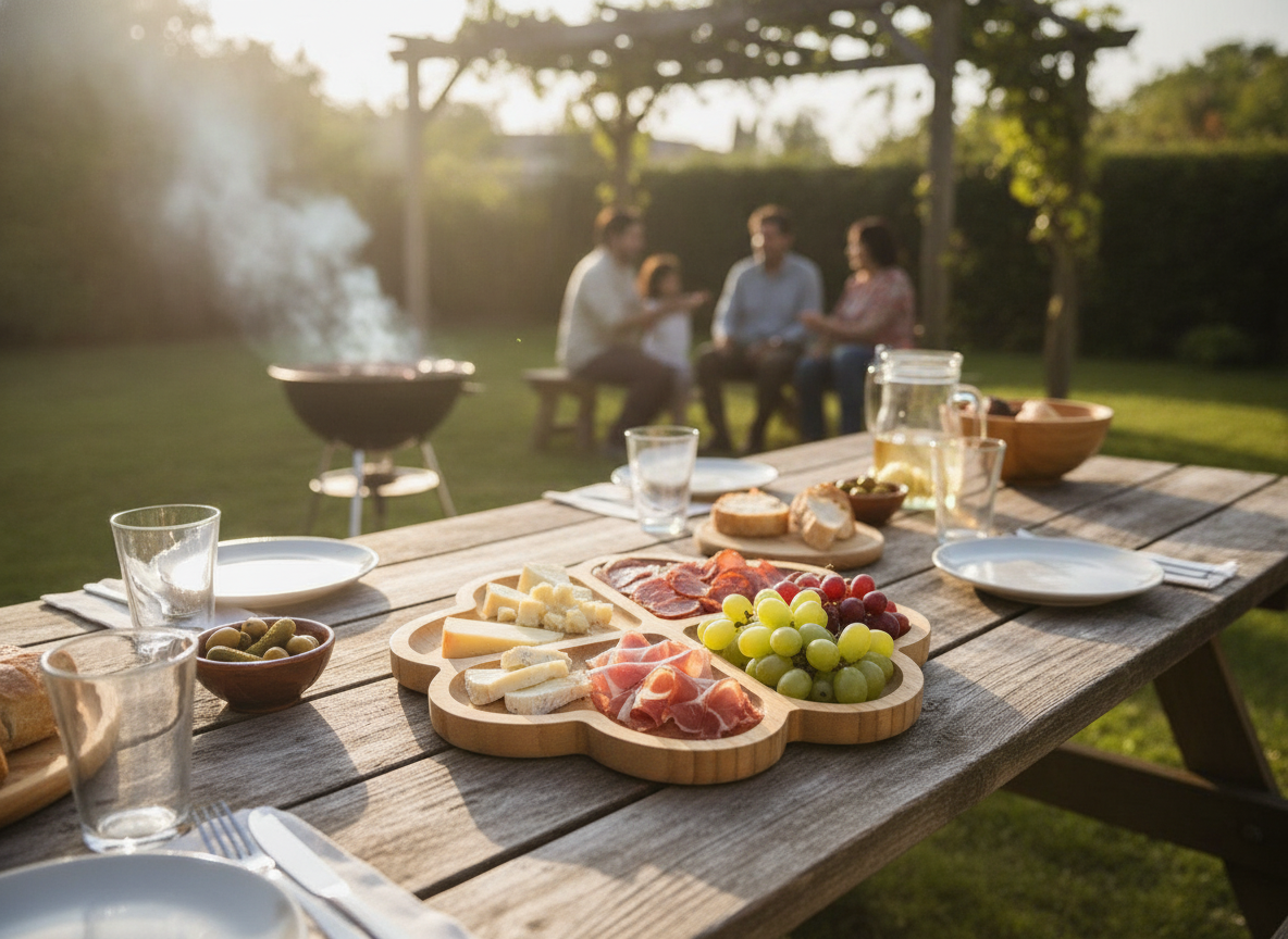 Tabla Picoteo Madera Bambú 4 Secciones Trébol Aperitivo 27cm-2