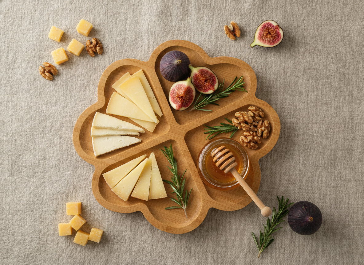 Tabla Picoteo Madera Bambú 4 Secciones Trébol Aperitivo 27cm-4