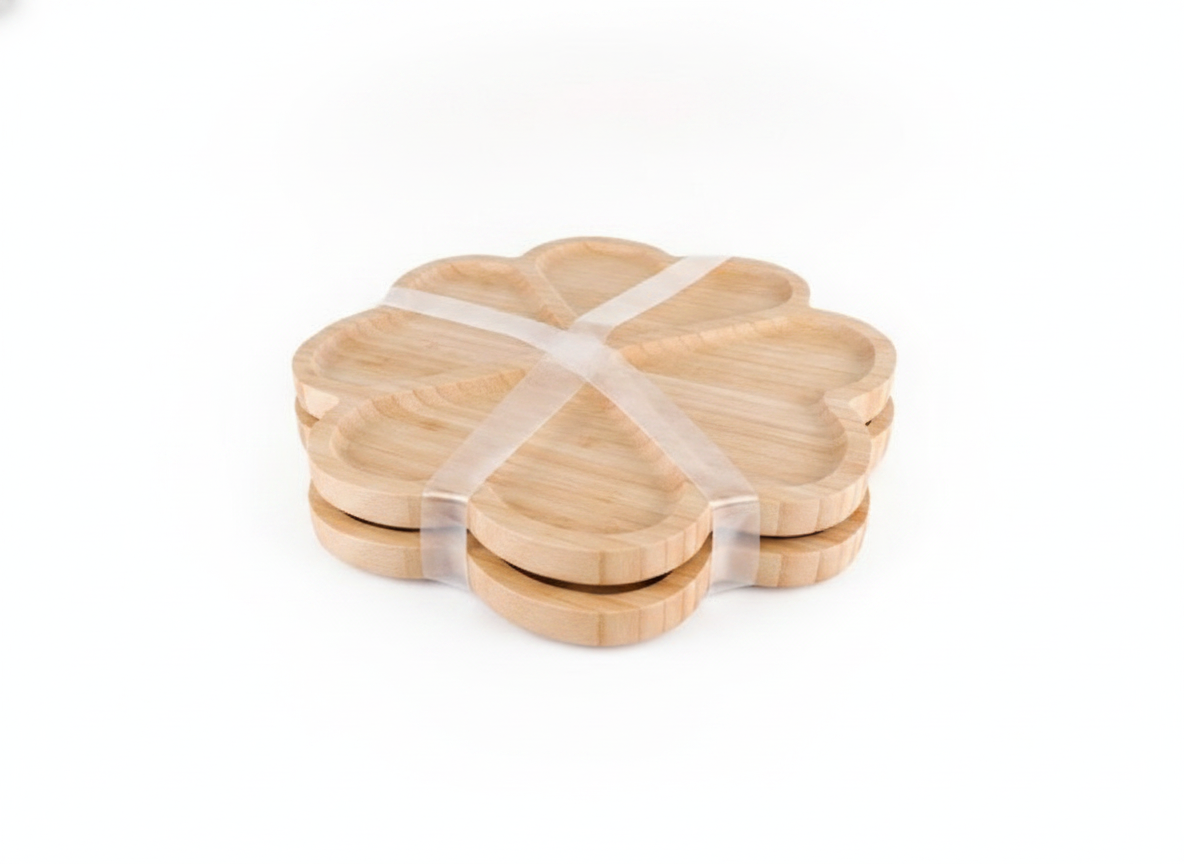 Tabla Picoteo Madera Bambú 4 Secciones Trébol Aperitivo 27cm-7