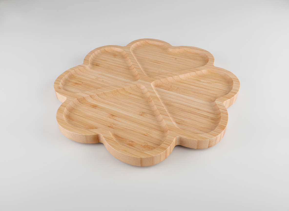 Tabla Picoteo Madera Bambú 4 Secciones Trébol Aperitivo 27cm-8
