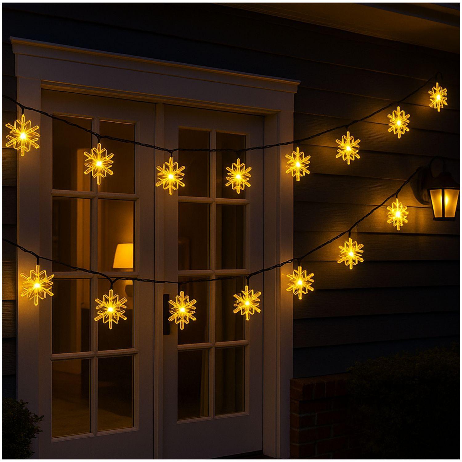 Luces Navidad Led Copo Nieve Solar 4M Calida Decoracion-2