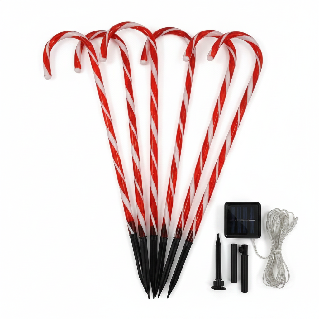 Set 6 Bastones Solares Navidad LED 62cm Jardín Camino Luces-0