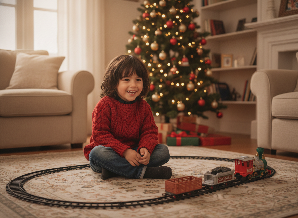 Tren Electrico Navideño Rieles Locomotora Navidad 35 Piezas-5