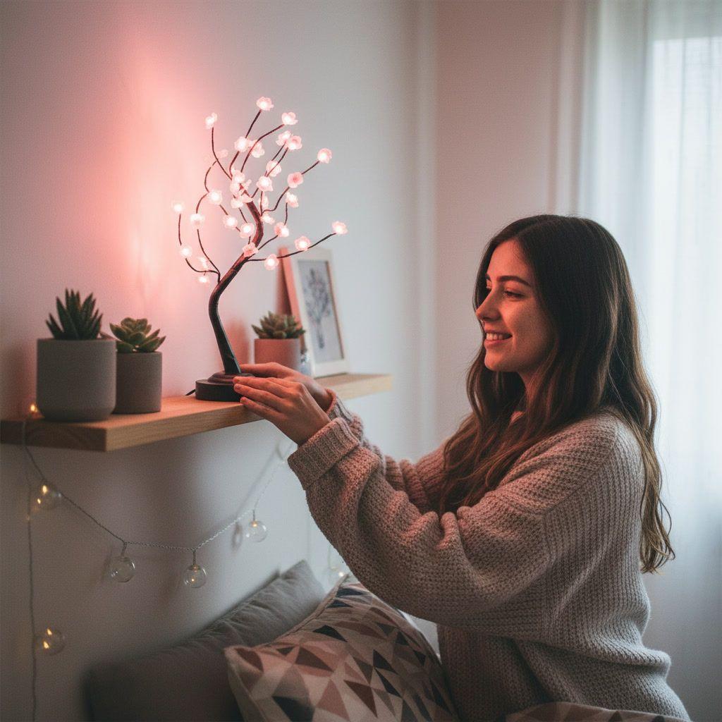 Lampara Velador Arbol 36 Led Usb Flores Decoracion Mesa-2