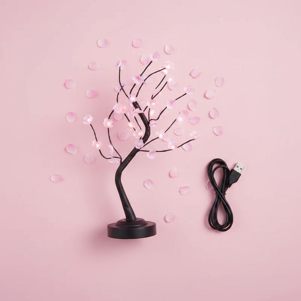 Lampara Velador Arbol 36 Led Usb Flores Decoracion Mesa-4