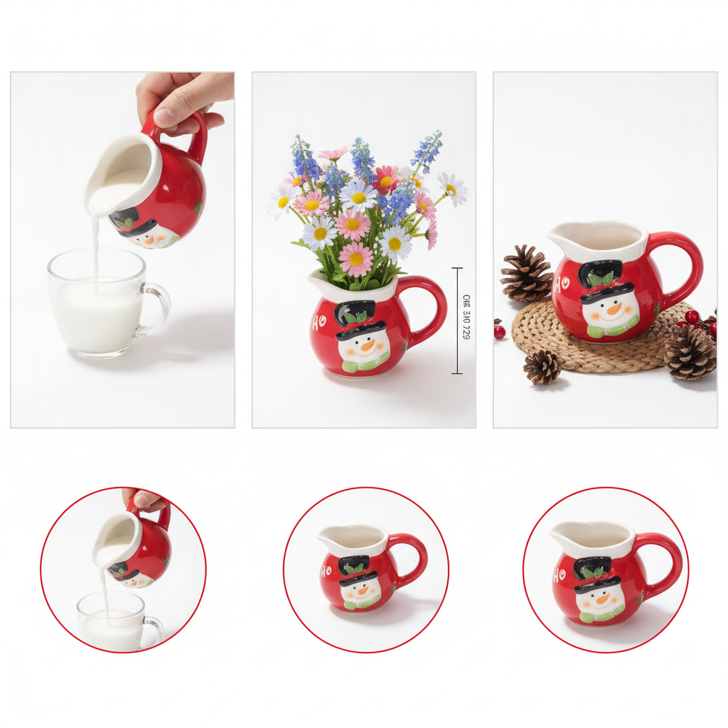 Jarra Ceramica Navideña Snowman Lechera Adorno Muñeco Nieve-9