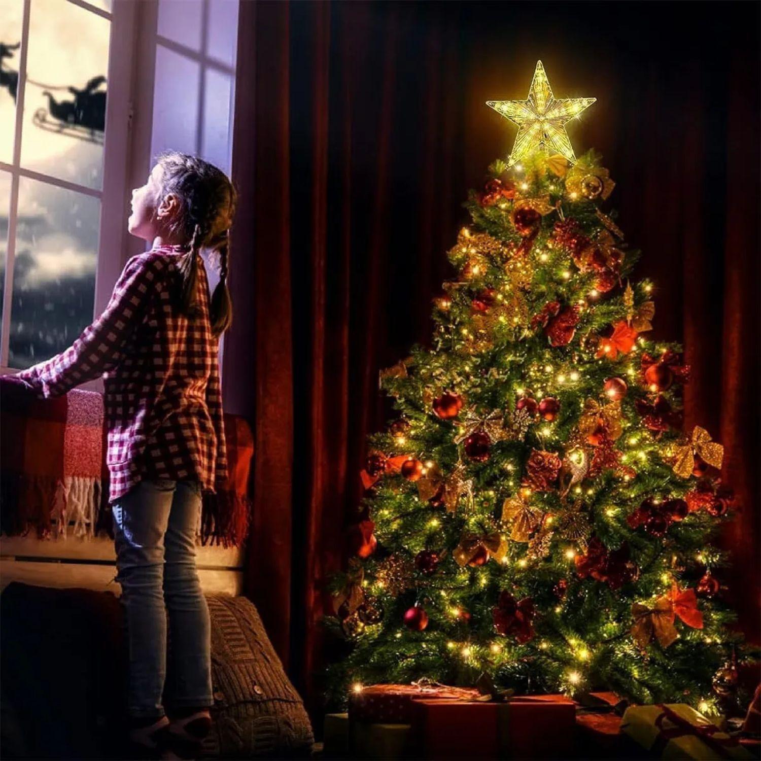 Set 6 Estrellas Punta Arbol Calida Navidad A Pila Decoracion-3