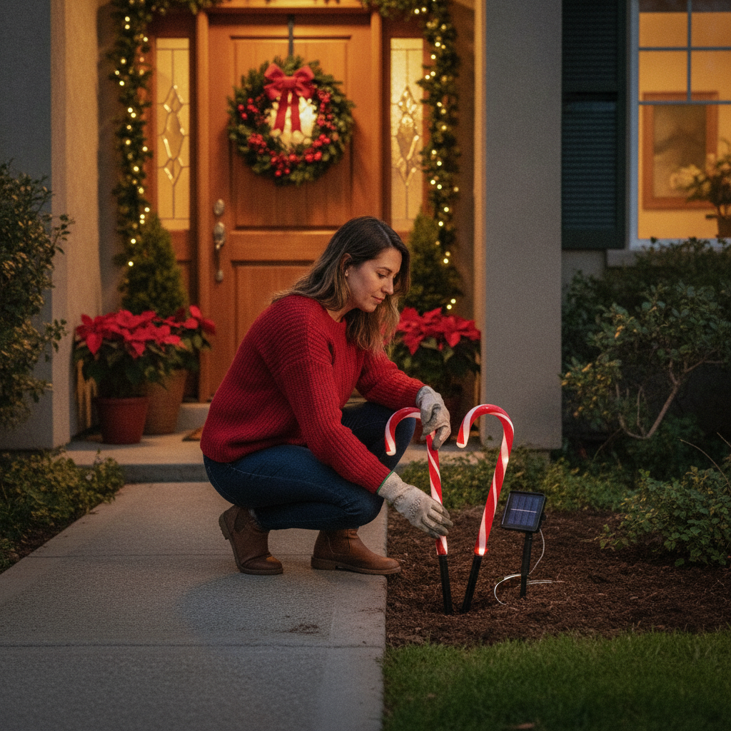 Set 5 Bastones Solares Navidad LED 25cm Jardín Camino Luces-3