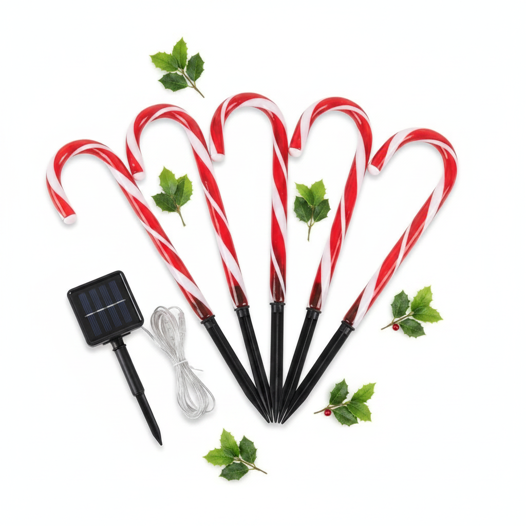 Set 5 Bastones Solares Navidad LED 25cm Jardín Camino Luces-6