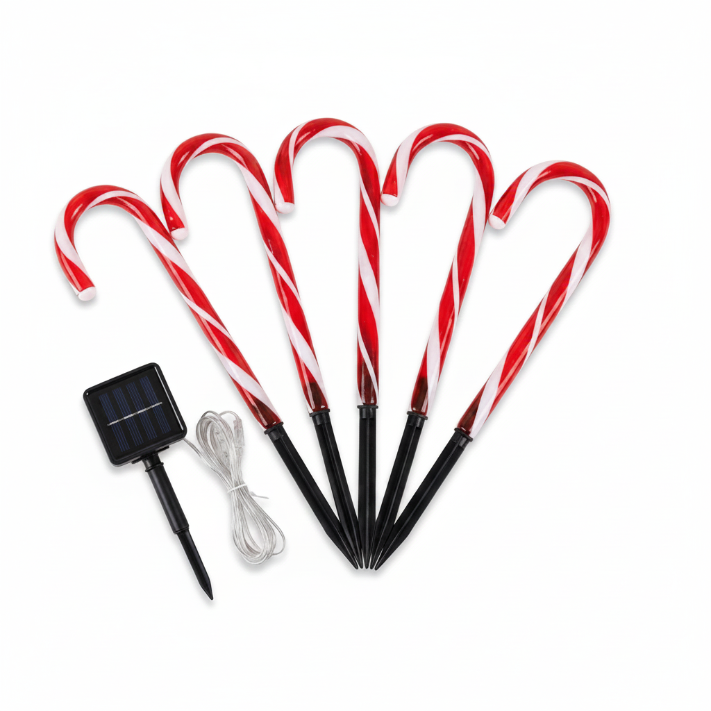 Set 5 Bastones Solares Navidad LED 25cm Jardín Camino Luces-8