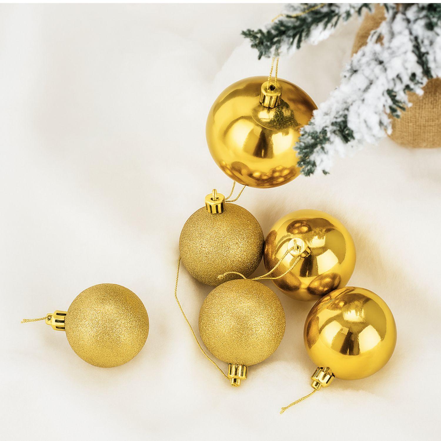 6 Bambalinas Navideñas Esferas Dorado 8cm Adorno Decoración-1