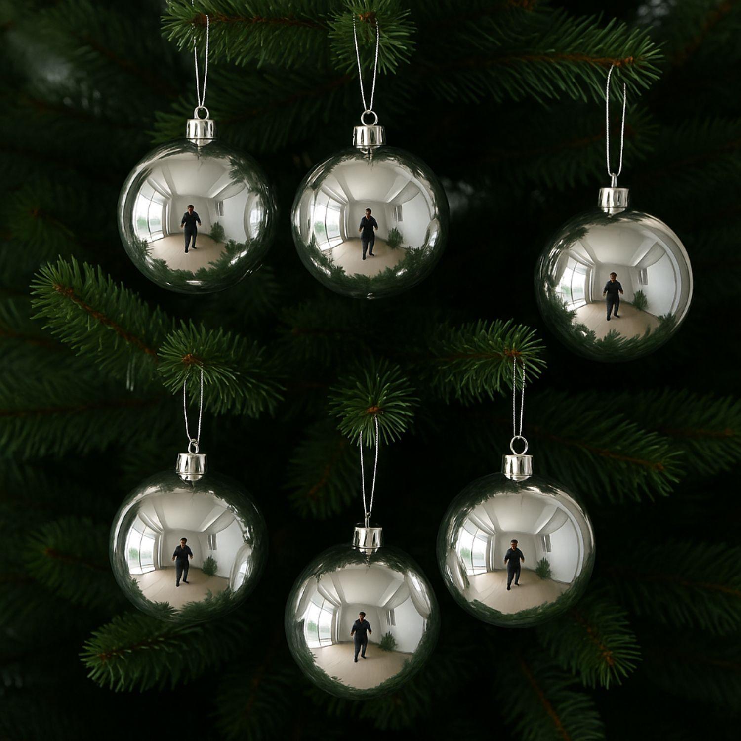 6 Esferas Navideñas Bambalina Adorno 8cm Plateado Decoracion-2