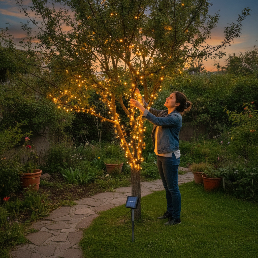 Guirnalda Solar 200 Luces Led 22m Luz Cálida Jardín Árbol-3