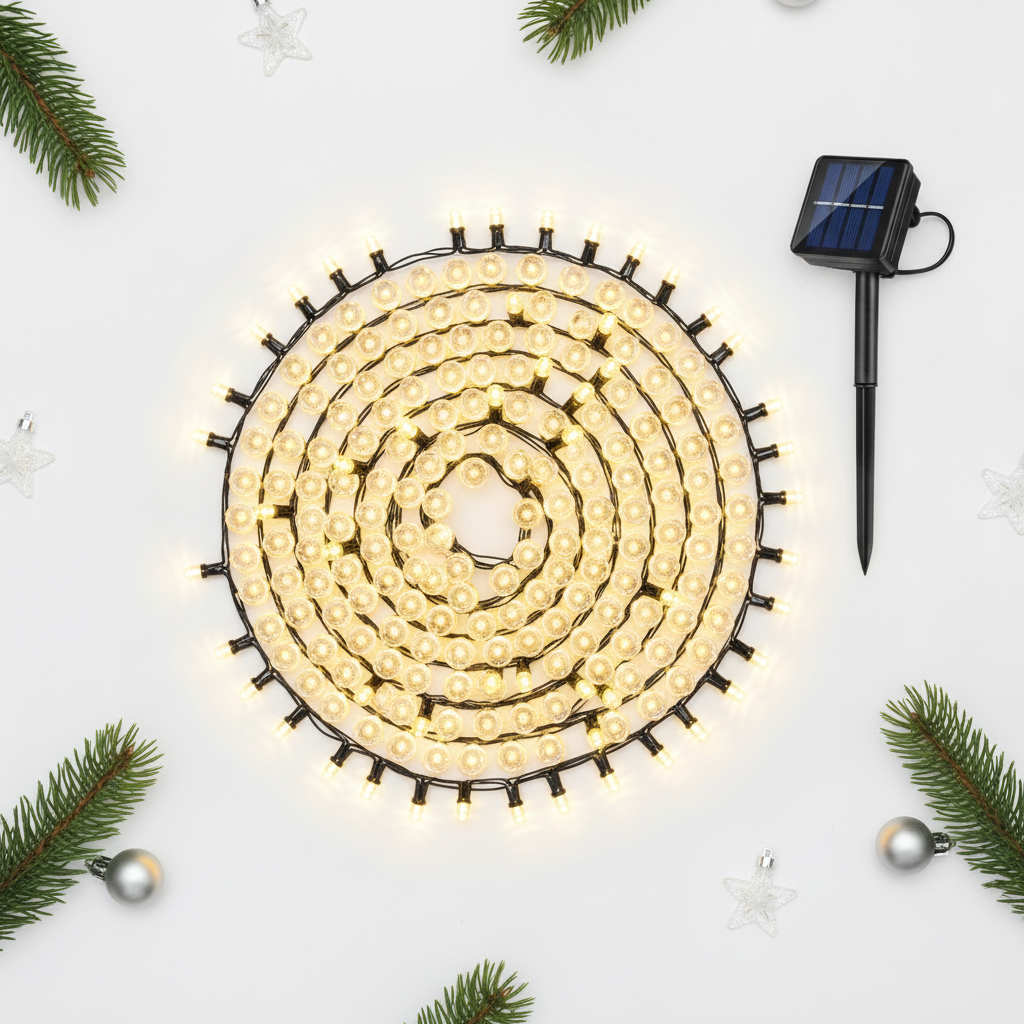 Guirnalda Solar 200 Luces Led 22m Luz Cálida Jardín Árbol-4