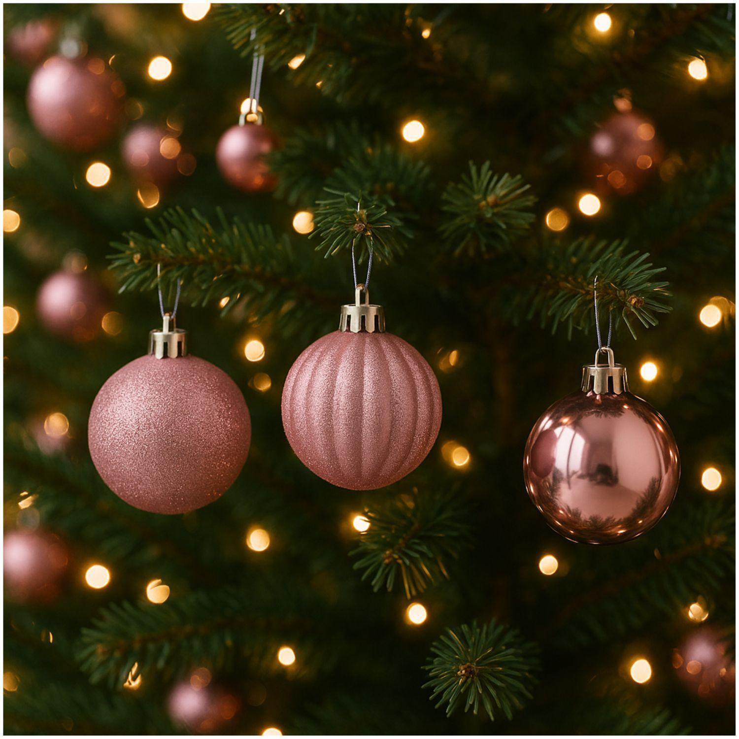 Set 12 Adornos Navideños Bambalina Oro Rosa 6cm Decoración-1