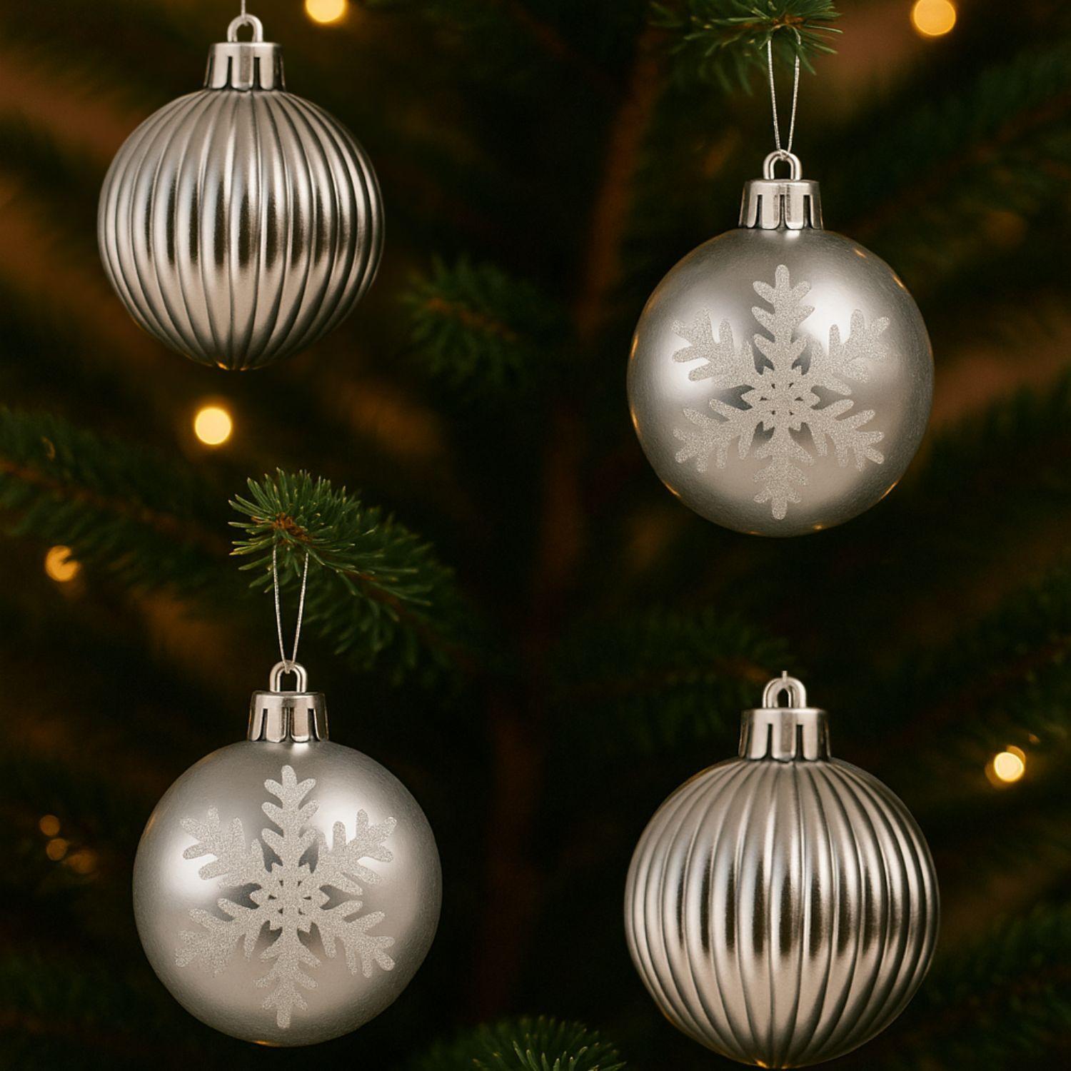 6 Esferas Bambalinas Navideñas Plateado 6cm Adorno De Arbol-1