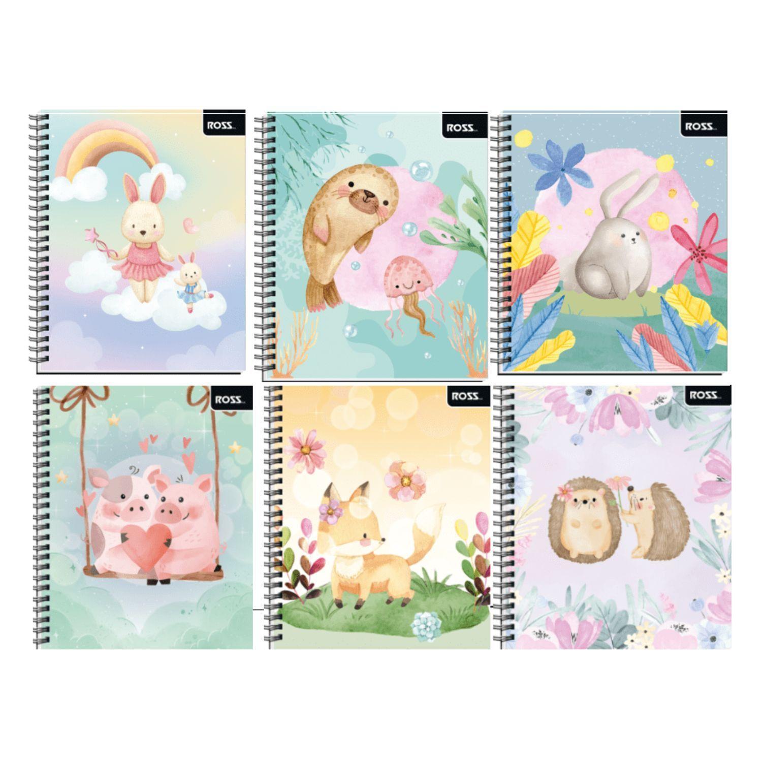 Pack 6 Cuadernos Animales Ilustrados Diseño Único 100 Hojas-0