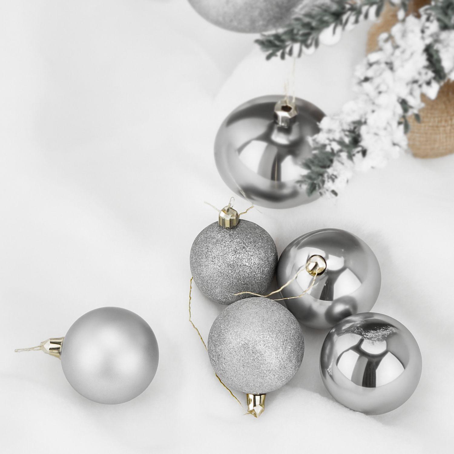 8 Esferas Navideñas Bambalinas 8 Cm Plateado Decoracion-1