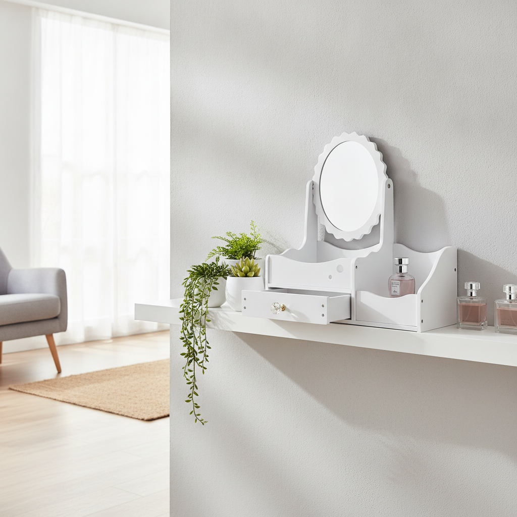 Cosmetiquero Organizador Maquillaje Espejo Con Cajon Blanco-2