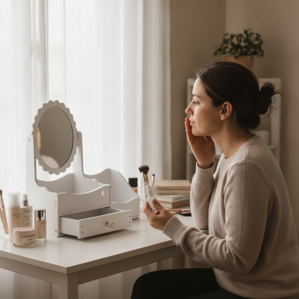 Cosmetiquero Organizador Maquillaje Espejo Con Cajon Blanco-4