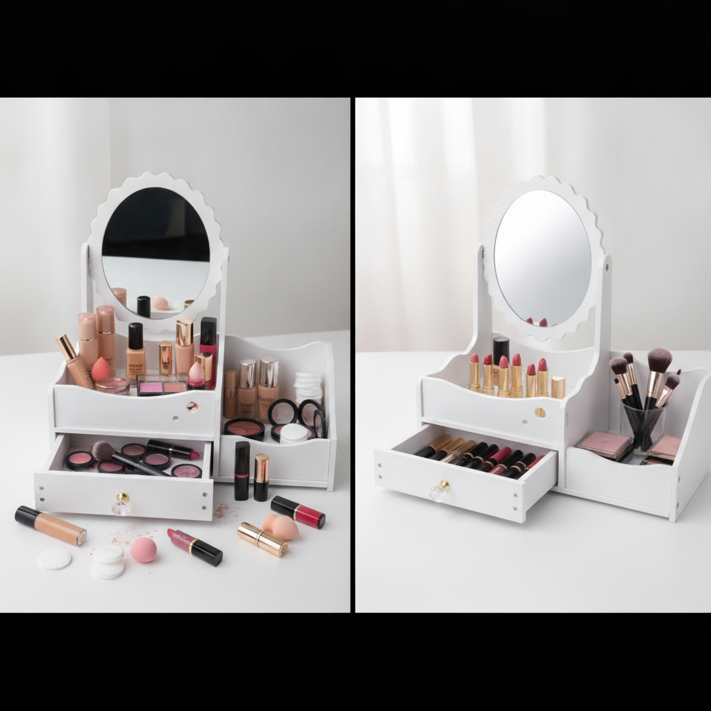 Cosmetiquero Organizador Maquillaje Espejo Con Cajon Blanco-5