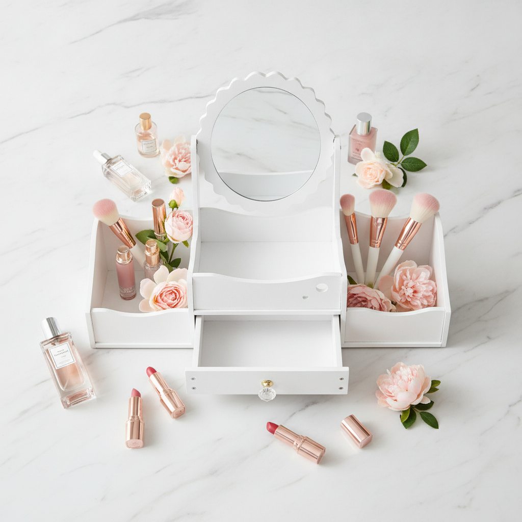 Cosmetiquero Organizador Maquillaje Espejo Con Cajon Blanco-6