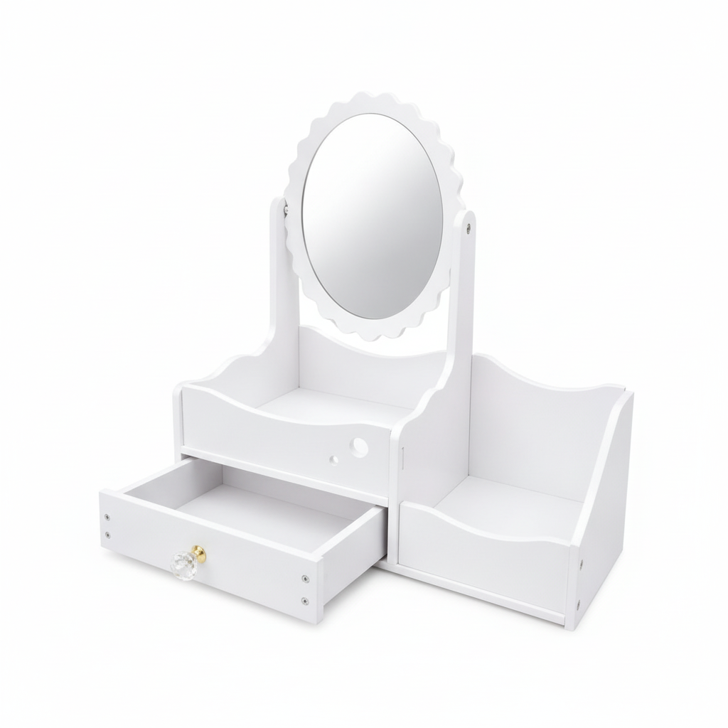 Cosmetiquero Organizador Maquillaje Espejo Con Cajon Blanco-7