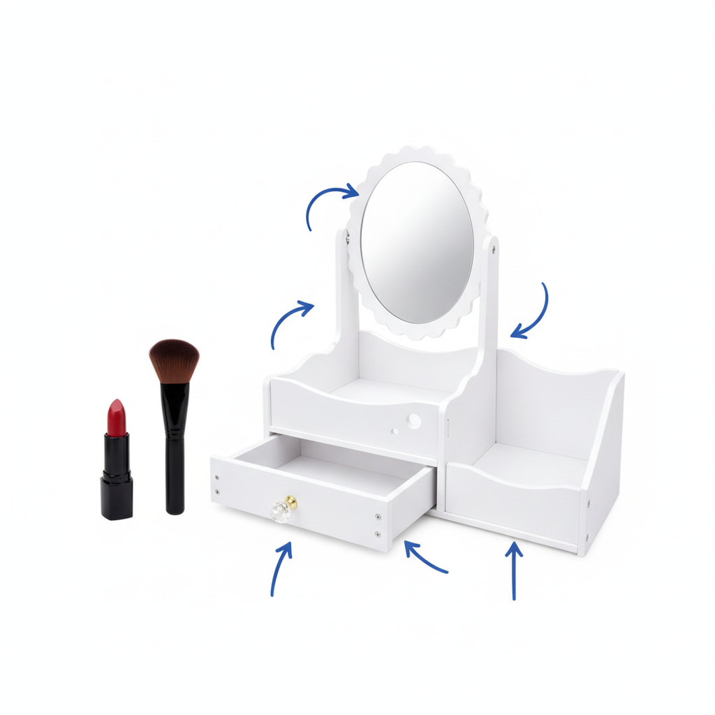 Cosmetiquero Organizador Maquillaje Espejo Con Cajon Blanco-9